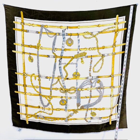 Antique McDavid Haute Joaillerie 100% Silk Scarf Satin 34" Ivery olive Gold(22 - Picture 9 of 12